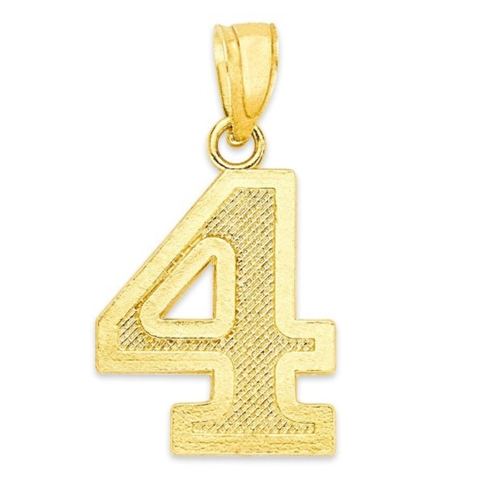 Solid 14k Gold Number 4 Pendant - Lucky Number Jewelry Gift